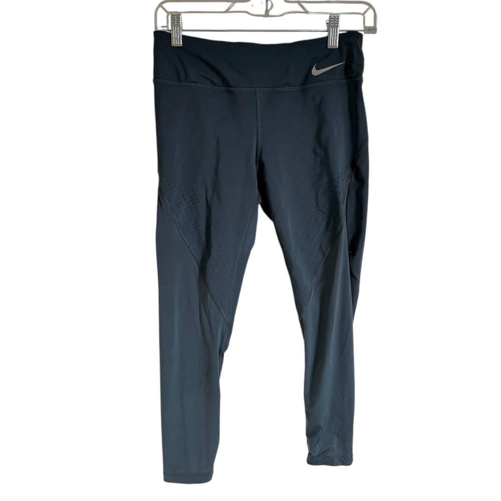 Nike Dri-FIT Running Cropped Leggings Athletic Perforated Blue Size M